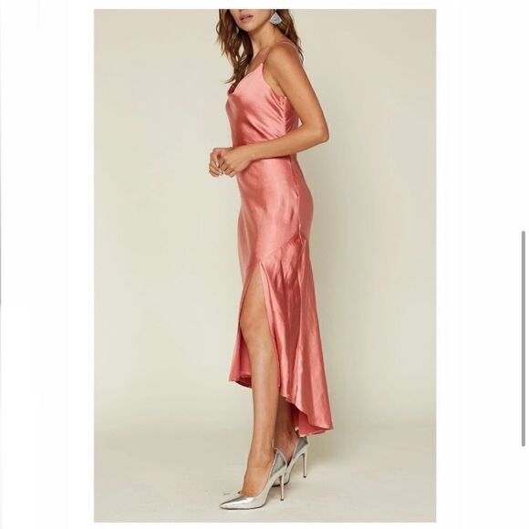 NWT coral satin slit midi dress - Picture 2 of 16